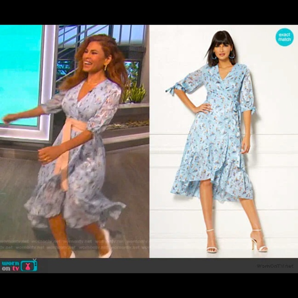 Cassidy Blue Floral Wrap Dress - Eva Mendes
